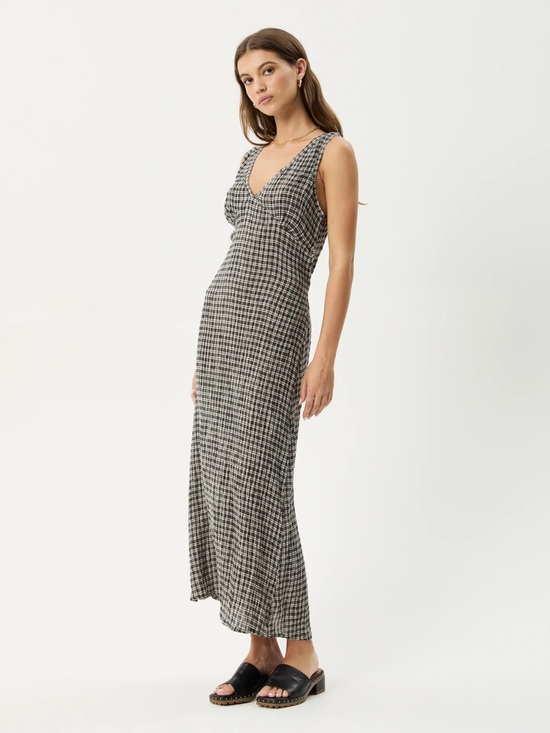 Afends Dresses & Skirts - Afends Black & White Gingham V‑Neck Maxi Dress
